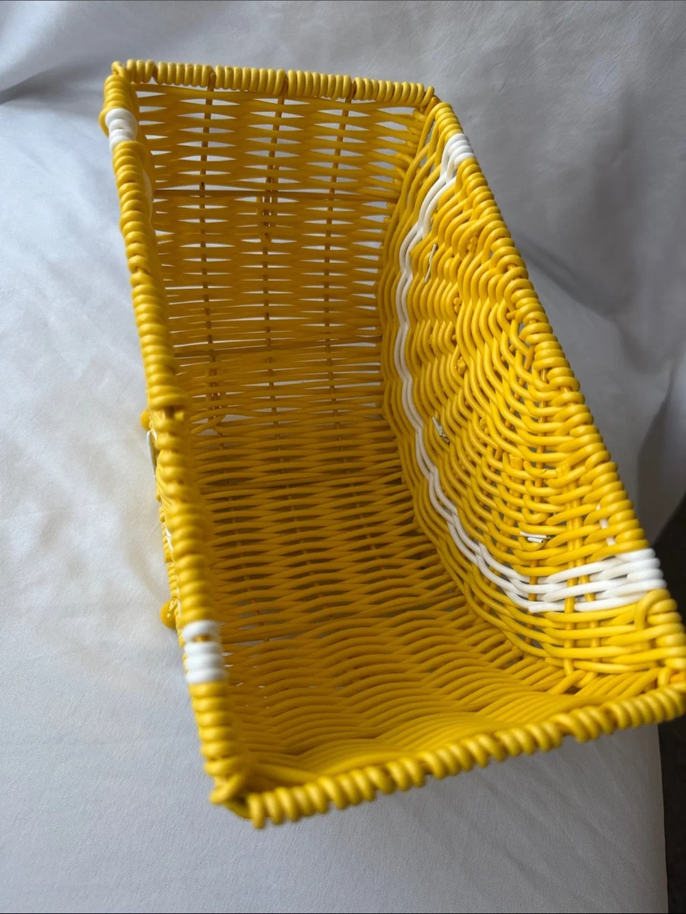 Yellow Woven Decorative Fruit Basket with White Details